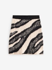 Black/White Co-ord Zebra Animal Printed Short Brushed Knitted Mini Skirt - Image 3 of 5