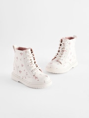 Neutral White Standard Fit (F) Floral Lace Up Ankle Boots - Image 1 of 6