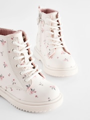 Neutral White Standard Fit (F) Floral Lace Up Ankle Boots - Image 3 of 6