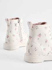 Neutral White Standard Fit (F) Floral Lace Up Ankle Boots - Image 4 of 6
