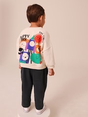 Animais Ecru - Conjunto de moletom e joggers com estampa de algodão 100% (3meses a7anos) - Imagem 1 de 10