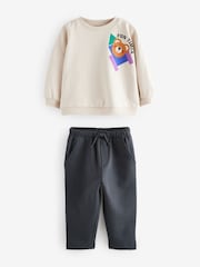 Animais Ecru - Conjunto de moletom e joggers com estampa de algodão 100% (3meses a7anos) - Imagem 6 de 10