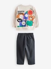 Animais Ecru - Conjunto de moletom e joggers com estampa de algodão 100% (3meses a7anos) - Imagem 7 de 10