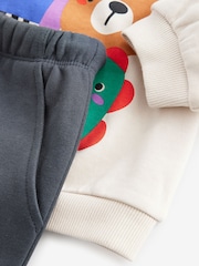 Animais Ecru - Conjunto de moletom e joggers com estampa de algodão 100% (3meses a7anos) - Imagem 8 de 10