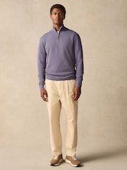 Lilac Purple Texture Regular Fit 100% Cotton Premium Quarter Zip Jumper - Image 2 of 9