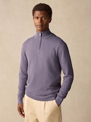 Lilac Purple Texture Regular Fit 100% Cotton Premium Quarter Zip Jumper - Image 5 of 9