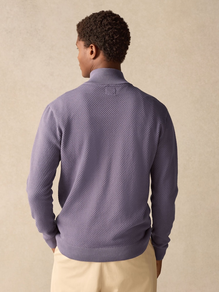 Lilac Purple Texture Regular Fit 100% Cotton Premium Quarter Zip Jumper - Image 6 of 9