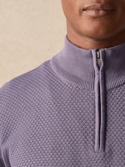 Lilac Purple Texture Regular Fit 100% Cotton Premium Quarter Zip Jumper - Image 7 of 9