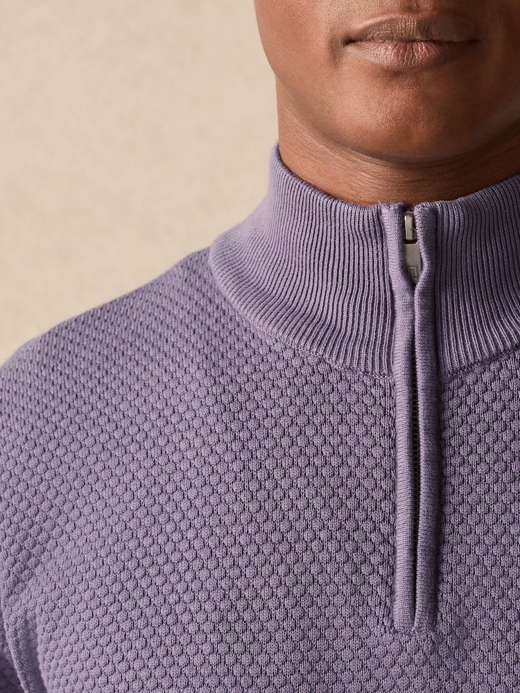 Lilac Purple Texture Regular Fit 100% Cotton Premium Quarter Zip Jumper - Image 7 of 9
