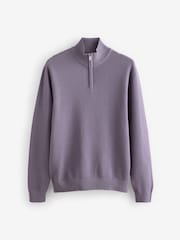 Lilac Purple Texture Regular Fit 100% Cotton Premium Quarter Zip Jumper - Image 8 of 9