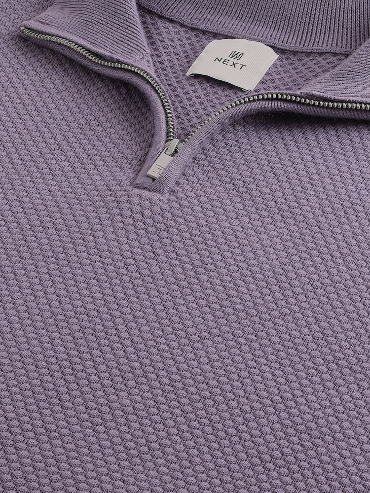 Lilac Purple Texture Regular Fit 100% Cotton Premium Quarter Zip Jumper - Image 9 of 9