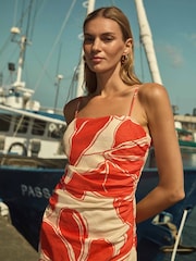 Forever New Red Pure Linen Alana Strappy Midi Dress - Image 2 of 6