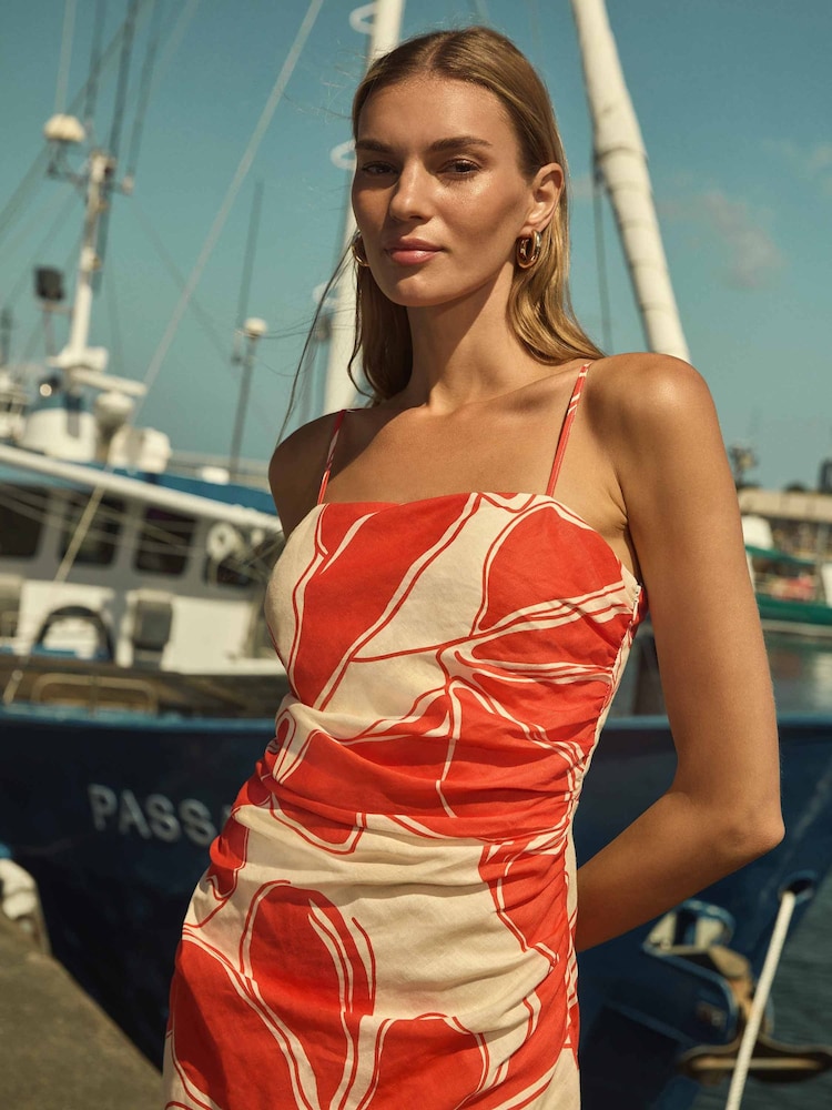 Forever New Red Pure Linen Alana Strappy Midi Dress - Image 2 of 6