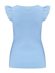 Pour Moi Blue Sara Broderie Frill Sleeve Rib Knit Vest - Image 4 of 4