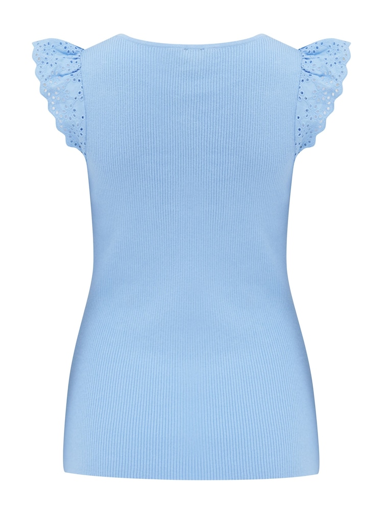 Pour Moi Blue Sara Broderie Frill Sleeve Rib Knit Vest - Image 4 of 4