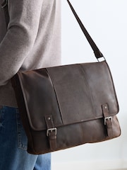 Brown Oily Leather Messenger Bag - Image 1 of 2