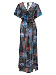 Pour Moi Black Short Sleeve Chiffon Wrap Maxi Kaftan - Image 3 of 4