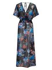 Pour Moi Black Short Sleeve Chiffon Wrap Maxi Kaftan - Image 4 of 4