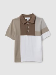 Reiss Camel Multi Charge 9-13 yrs Colourblock Polo Shirt - Image 1 of 3