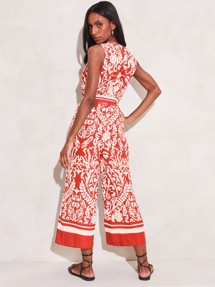 Lipsy Red Wrap Belted Culotte Wide Leg Jumpsuit - Image 2 of 4