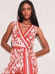 Lipsy Red Wrap Belted Culotte Wide Leg Jumpsuit - Image 3 of 4