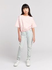 U.S. Polo Assn. Pink Girls Elastic Hem Striped 100% Cotton T-Shirt - Image 2 of 6