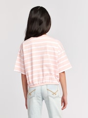 U.S. Polo Assn. Pink Girls Elastic Hem Striped 100% Cotton T-Shirt - Image 3 of 6