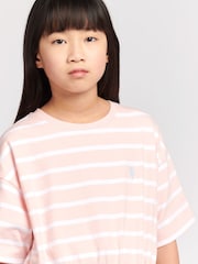 U.S. Polo Assn. Pink Girls Elastic Hem Striped 100% Cotton T-Shirt - Image 4 of 6