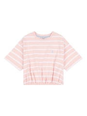 U.S. Polo Assn. Pink Girls Elastic Hem Striped 100% Cotton T-Shirt - Image 5 of 6