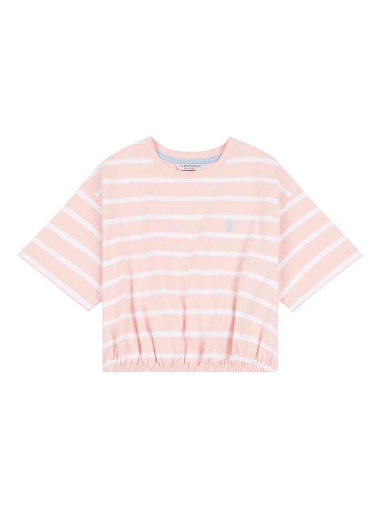 U.S. Polo Assn. Pink Girls Elastic Hem Striped 100% Cotton T-Shirt - Image 5 of 6