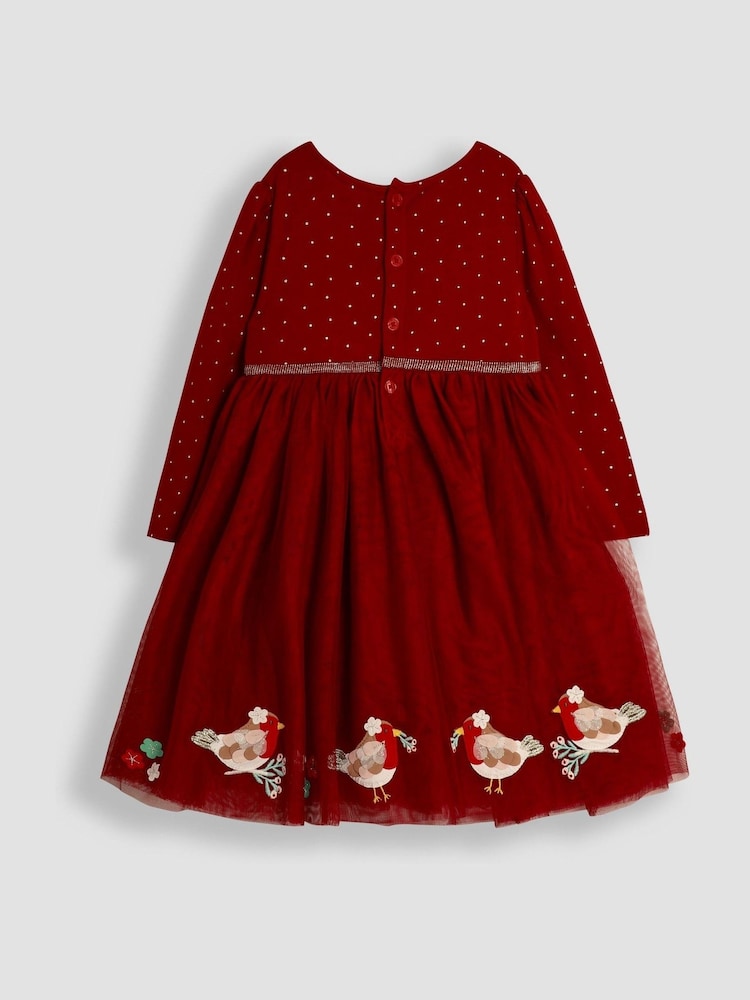 JoJo Maman Bébé Red Robin Appliqué Tulle Party Dress - Image 2 of 3