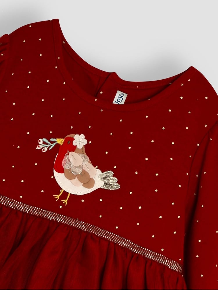 JoJo Maman Bébé Red Robin Appliqué Tulle Party Dress - Image 3 of 3