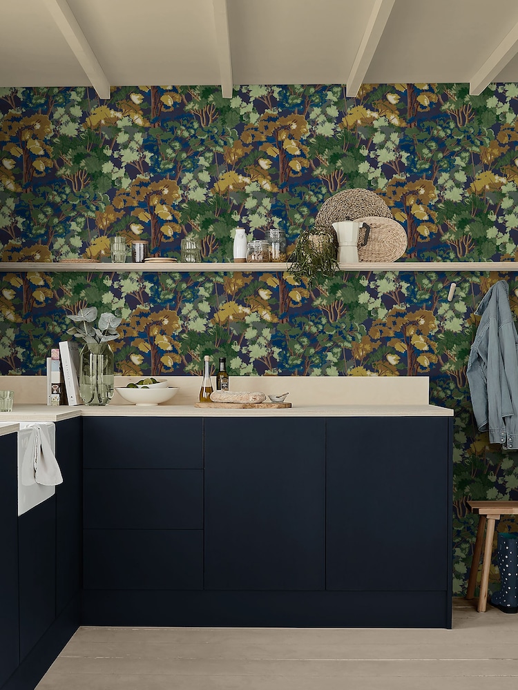 Graham & Brown Blue Folklore Tree Midnight Wallpaper - Image 1 of 3