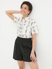 FatFace Tadley Black Linen Shirred Waist Shorts - Image 3 of 6