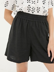 FatFace Tadley Black Linen Shirred Waist Shorts - Image 5 of 6