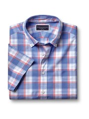 Charles Tyrwhitt Pink Check Short Sleeve Noniron Stretch Poplin Slub 100% Cotton Shirt - Image 4 of 6