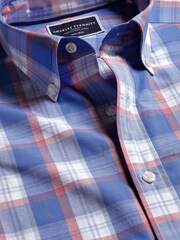 Charles Tyrwhitt Pink Check Short Sleeve Noniron Stretch Poplin Slub 100% Cotton Shirt - Image 5 of 6