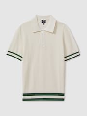 Reiss White Quinn Reiss | Ché Knitted Half-Button Polo Shirt - Image 2 of 5