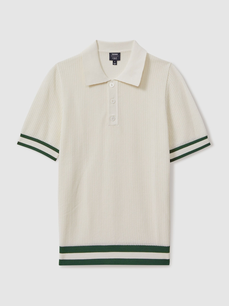 Reiss White Quinn Reiss | Ché Knitted Half-Button Polo Shirt - Image 2 of 5