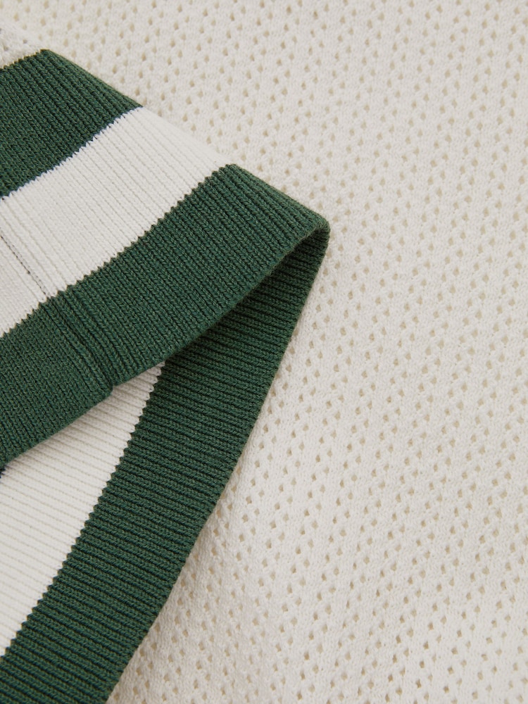 Reiss White Quinn Reiss | Ché Knitted Half-Button Polo Shirt - Image 5 of 5