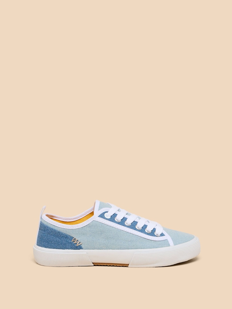 White Stuff Blue Pippa Canvas Lace-Up Trainers - Image 1 of 4