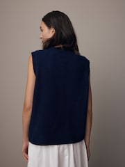 Blue Navy Sleeveless Button Through Cable Knitted Waistcoat - Image 2 of 7