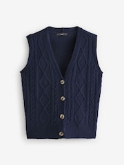 Blue Navy Sleeveless Button Through Cable Knitted Waistcoat - Image 5 of 7