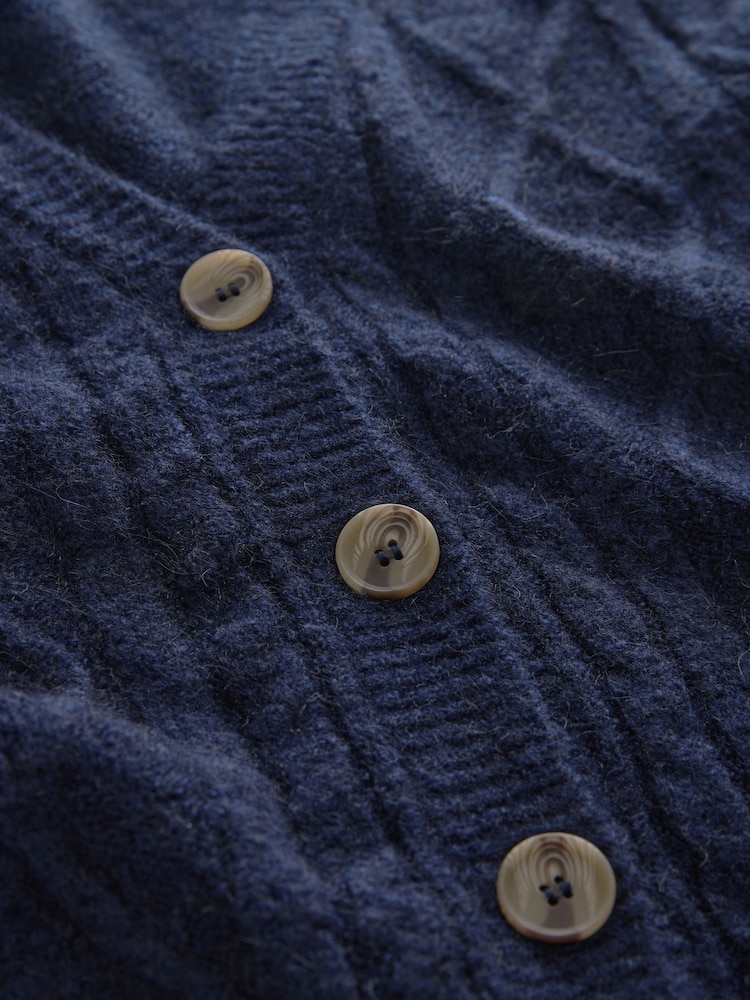Blue Navy Sleeveless Button Through Cable Knitted Waistcoat - Image 7 of 7