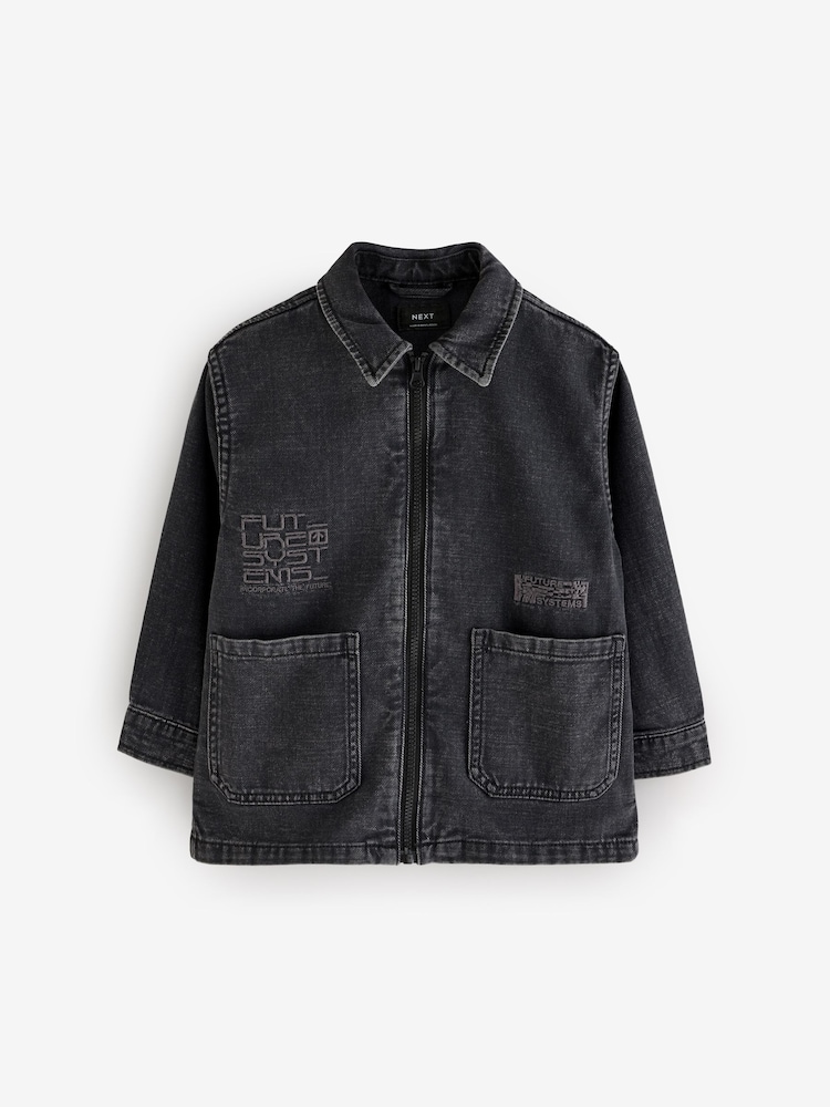 Black 100% Cotton Denim Overshirt (3-16yrs) - Image 1 of 10