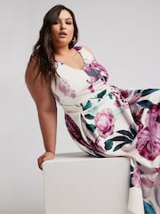 Yours Curve Pink London V-Neck Pleated Dress - Image 1 of 5