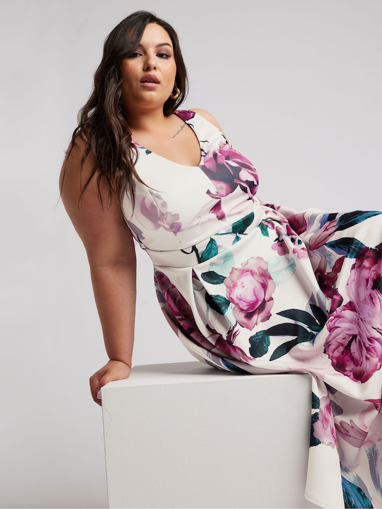 Yours Curve Pink London V-Neck Pleated Dress - Image 1 of 5