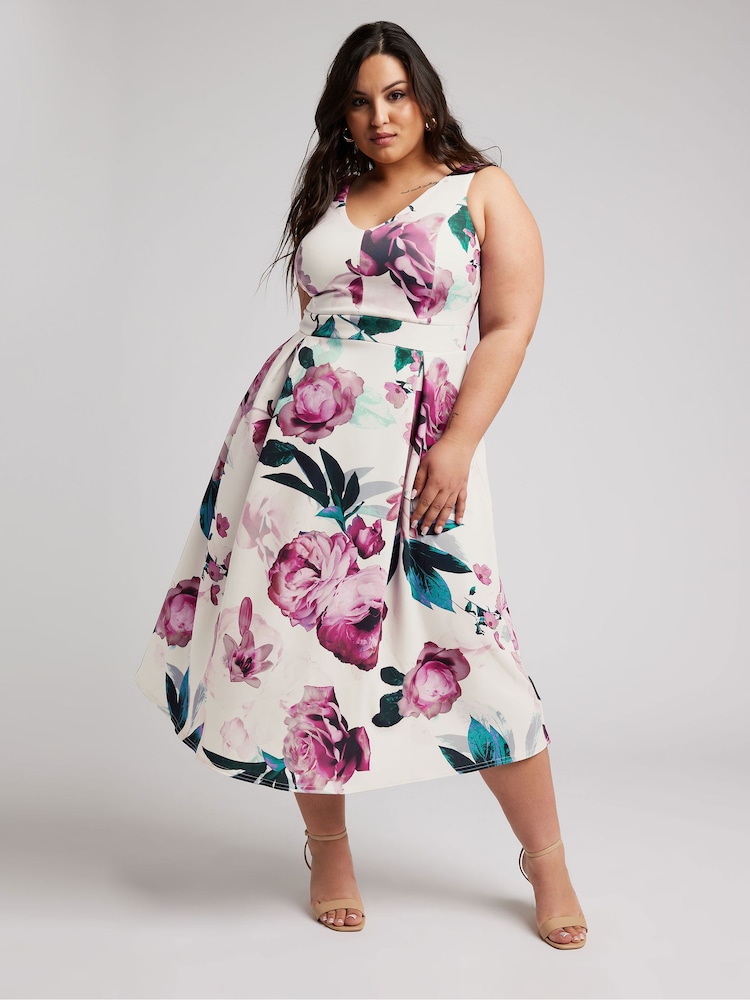 Yours Curve Pink London V-Neck Pleated Dress - Image 2 of 5