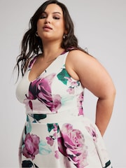 Yours Curve Pink London V-Neck Pleated Dress - Image 4 of 5