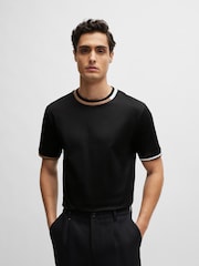 BOSS Black Mercerised 100% Cotton Signature-Stripe Details T-Shirt - Image 1 of 5